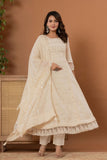 Varanga Women Floral Embroidered Panelled Mirror Work Pure Cotton Kurta with Trousers & Dupatta