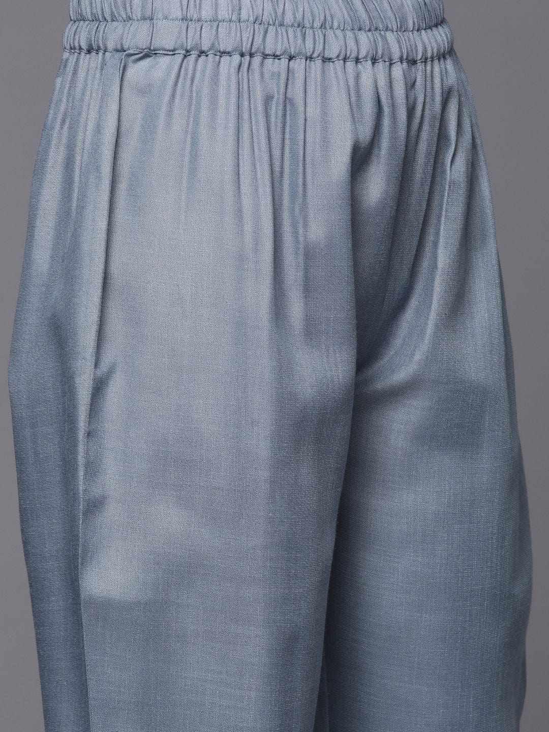 Varanga Women Grey Straight Kurta With Tonal Bottom & Printed Bhaghalpuri Dupatta