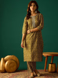 Kurta Set With Zari Yoke Embroidery, Printed Trousers, And Floral Dupatta