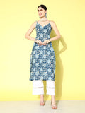 Varanga Blue Floral Printed Cotton Kurta