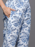 Varanga Women Blue Floral Printed High- Low Kurta With Bottom