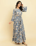 varanga women blue floral printed anarkali kurta
