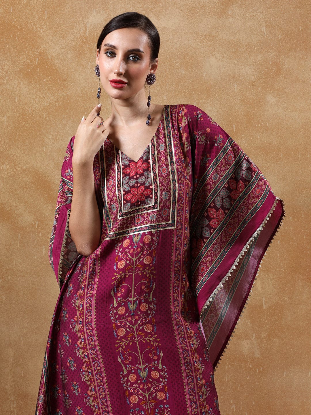 Varanga Women-Gota Detailed Ethnic Floral Printed Kaftan & Trouser