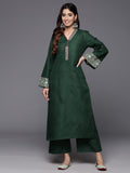 Varanga Women Green Embroidered  Long & Flared Sleeves Kurta With Tonal Bottom