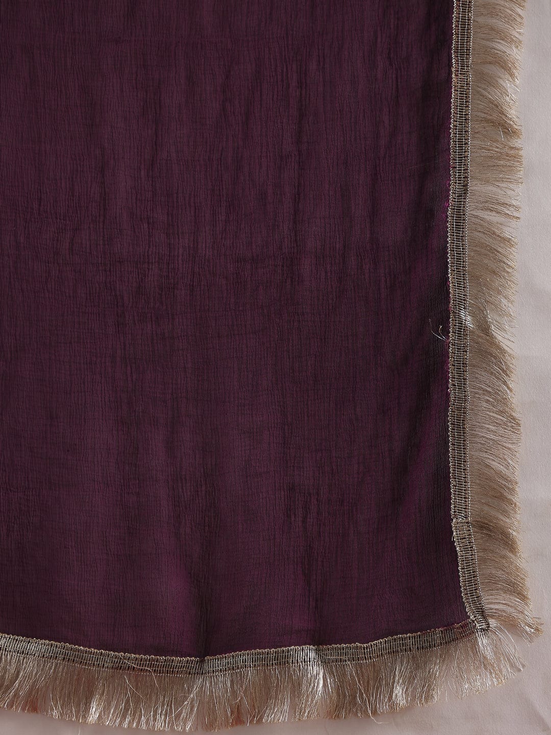 Violet Embroidered Straight Kurta Paired With Tonal Bottom And Dupatta With Four Side Fringes