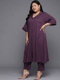 Varanga Women Plus Size Mauve Shirt Collar Neck A-Line Kurta Paired With Tonal Bottom