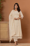 Varanga Women Floral Embroidered Panelled Mirror Work Pure Cotton Kurta with Trousers & Dupatta