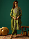 Kurta With Zari-Embroidered Yoke, Paired With Trousers And A Solid Lace-Detailed Dupatta