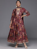 Varanga Women Mauve Floral Printed Gotta Patti Anarkali Kurta with Dupatta