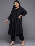 Varanga Women Plus Size Black Solid A-Line Kurta Paired With Tonal Bottom