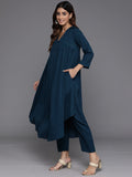 Varanga Women Teal Empire Gathered Details A-Line Kurta Paired With Tonal Bottom