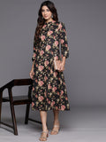 Varanga Women Black Floral Printed A-Line Dress