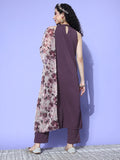 Purple Halter Neck Straight Kurta Paired With Tonal Bottom And Printed Dupatta