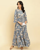 varanga women blue floral printed anarkali kurta