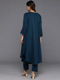 Varanga Women Teal Empire Gathered Details A-Line Kurta Paired With Tonal Bottom