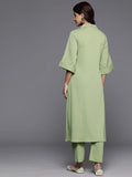 Varanga Women Green Shirt Collar Neck A-Line Kurta Paired With Tonal Bottom