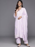 Varanga Women Lavender Thread Embroidered Kurta With Bottom And Dupatta