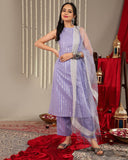Varanga Women Lavender Lurex Kurta Set With Halter Neck