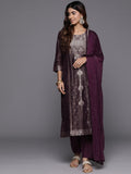 Varanga Women Purple Jacquard Weave Kurta With Bottom And Dupatta