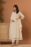Varanga Women Floral Embroidered Panelled Mirror Work Pure Cotton Kurta with Trousers & Dupatta