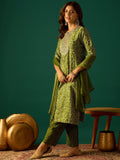 Kurta With Zari-Embroidered Yoke, Paired With Trousers And A Solid Lace-Detailed Dupatta