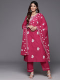 Varanga Floral Embroidered Thread Work Pure Cotton Kurta with Trousers & Dupatta