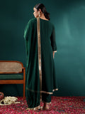 Varanga Women Green Mirror Embroidered Yoke A-Line  Kurta Paired With Bottom And Dupatta