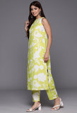 Varanga Women Lime Green Halter Neck Kurta With Bottom