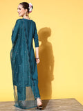 varanga women teal ethnic motifs embroidered sequinned kurta with trousers with dupatta