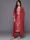 Varanga Women Rust Jacquard Weave Kurta With Bottom And Dupatta