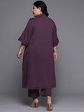 Varanga Women Plus Size Mauve Shirt Collar Neck A-Line Kurta Paired With Tonal Bottom