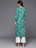 Varanga Women Turquoise Blue Floral Printed V Neck Straight Kurta Rs Vkur1869