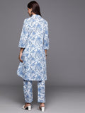Varanga Women Blue Floral Printed High- Low Kurta With Bottom