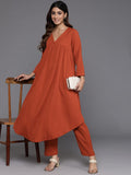 Varanga Women Rust Empire Gathered Details A-Line Kurta Paired With Tonal Bottom