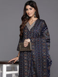 Varanga Women Blue  Printed  Embroidered Kurta With Bottom And Dupatta