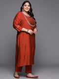 Varanga Women Maroon Yoke Design Kurta with Trousers & With Dupatta