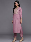 Varanga Women Mauve Ethnic Motifs Embroidered Kurta with Trousers & Dupatta