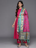 Varanga Pink solid Halter Neck Kurta With Trousers & Dupatta