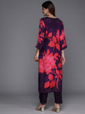 Varanga Floral Printed Sequinned Pure Silk Kurta with Trousers