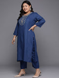 Varanga Women Plus Size Embroidered Yoke Straight Kurta Paired With Tonal Bottom And Printed Bhagalpuri Dupatta