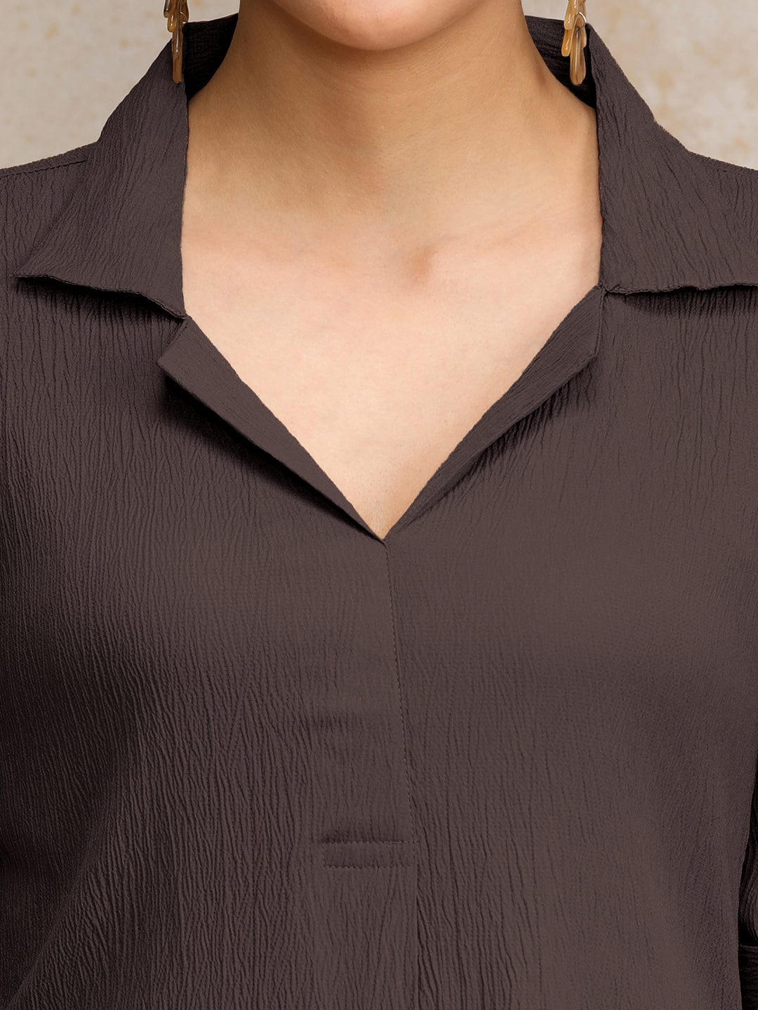 Varanga Women  Beige Shirt Collar A Line Dress
