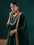 Varanga Women Green Mirror Embroidered Yoke A-Line  Kurta Paired With Bottom And Dupatta