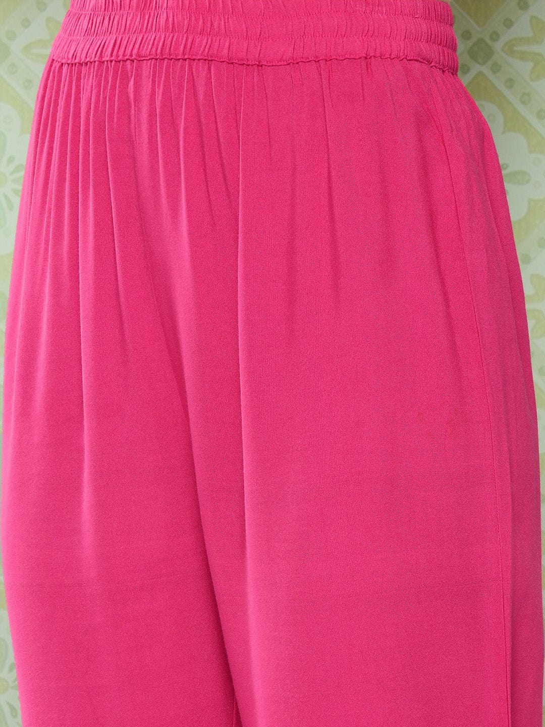 Varanga Women Pink Patola Printed Anarkali Kurta Paired With Solid Bottom