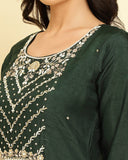 Varanga Women Green Embroidered Straight Kurta Paired With Tonal Bottom And Dupatta
