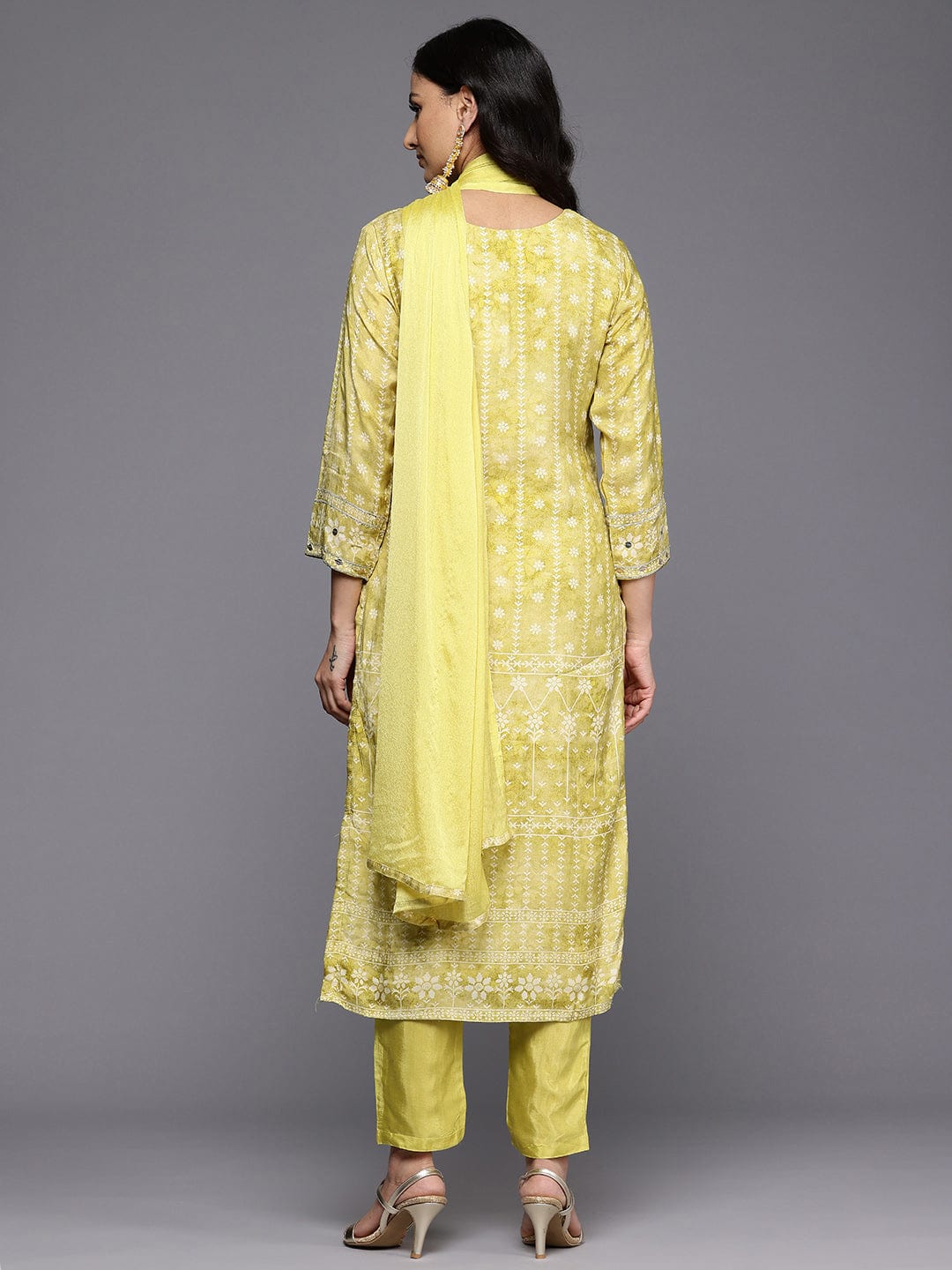 Varanga Women Lime Green Mirror And Gota Hand Embellished Kurta Set With Dupatta