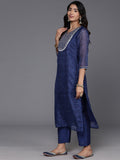 Varanga Women Blue Laheriya Straight Kurta With Tonal Bottom And Dupatta