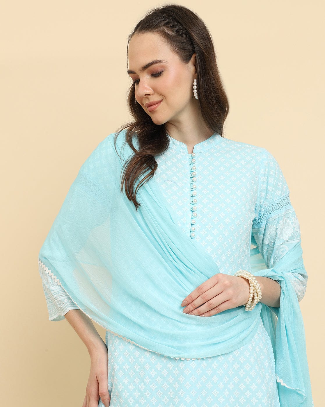 Varanga Women  Blue Chikankari Kurta Attached With Skirt