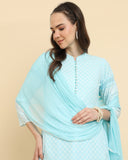 Varanga Women  Blue Chikankari Kurta Attached With Skirt