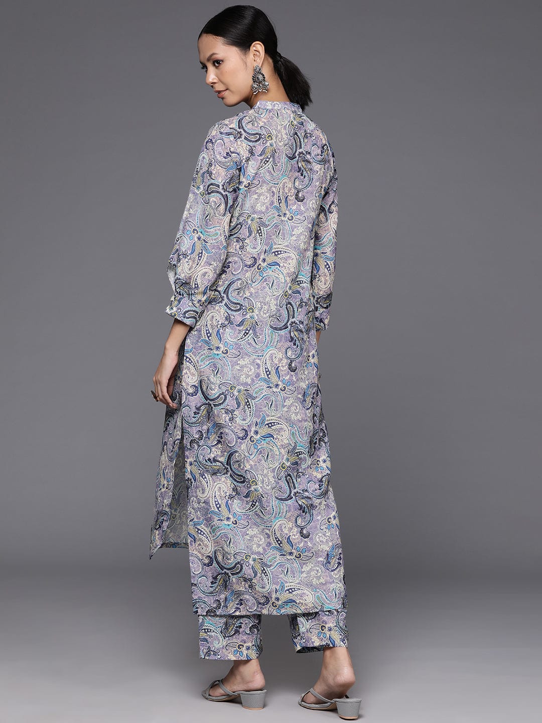 Varanga Women Lavender Printed Straight Kurta With Tonal Bottom