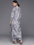 Varanga Women Lavender Printed Straight Kurta With Tonal Bottom